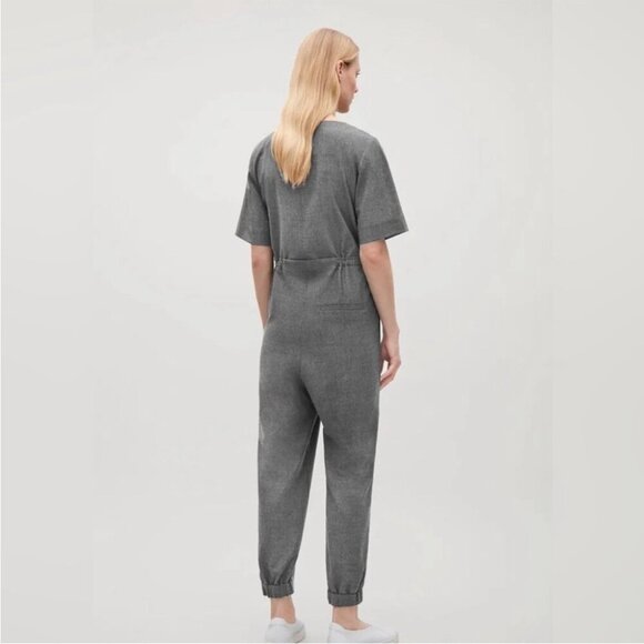COS Wool Jumpsuit boilersuit dark grey short sleeve jogger size 4 or small - Picture 2 of 12